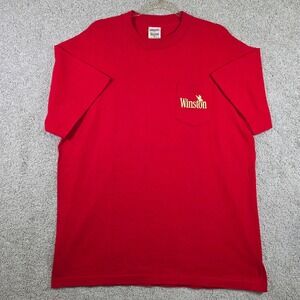 Vintage Winston Red Pocket Tee XL USA Made Cigarette Promo T-Shirt Single Stitch